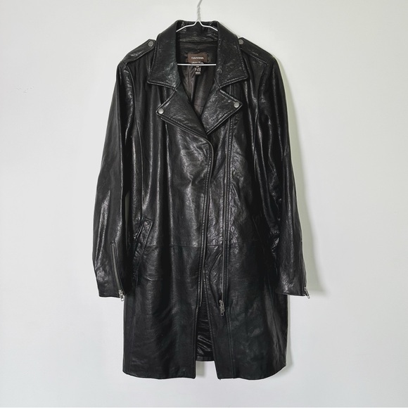 Danier Jackets & Blazers - Danier Women Black Leather Long Straight Fit Classic Moto Jacket Grunge MOB Wife